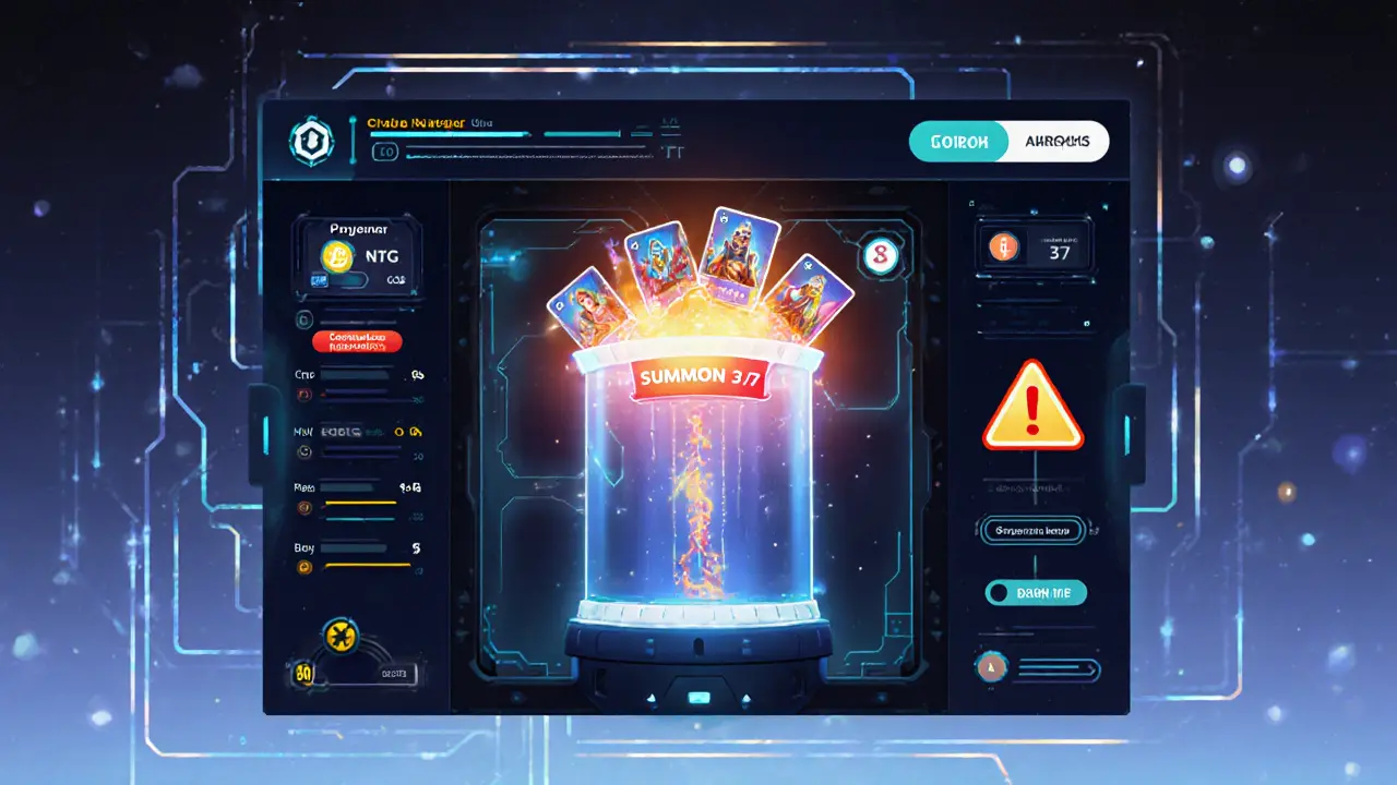 Digitale Wallet-Verbindung zu HeroesTD mit NFT-Helden-Fusion und irreführendem &#039;Coinmarketcap Airdrop&#039;-Banner mit Warnsymbol.