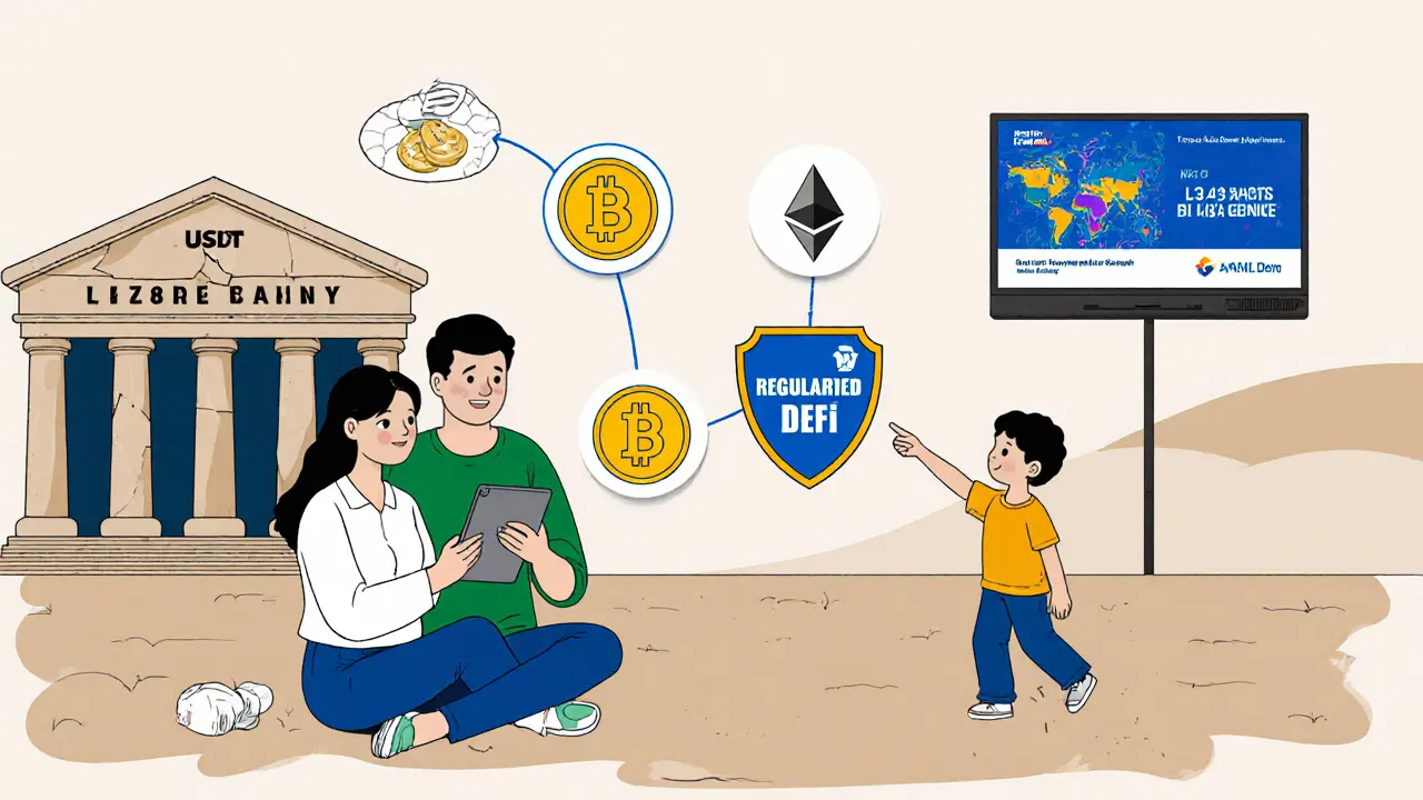 Familie in La Paz nutzt Stablecoin für schnelle Überweisung ins Ausland, umgangen wird eine veraltete Bank.