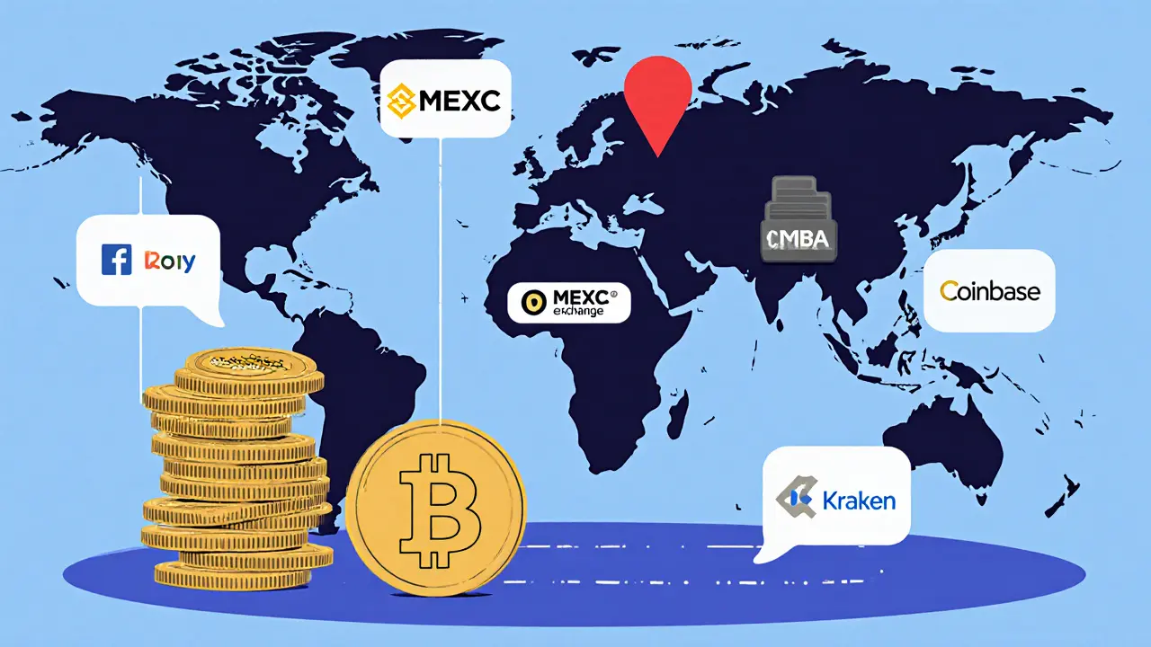 Kleine MBD-Brieftasche neben riesigen, ignorierten Kryptowährungen, nur eine Börse leuchtet rot.