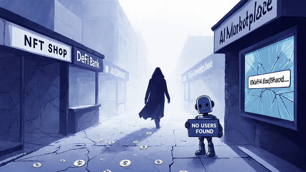 Leere digitale Marktstände mit einem Roboterschild &#039;Keine Nutzer gefunden&#039;.