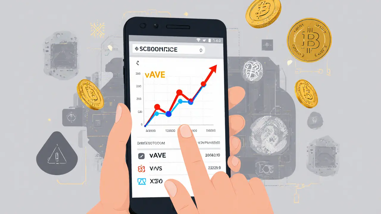 Nutzer depontiert AAVE über die Binance-App und erhält sofort vAAVE mit XVS-Belohnungen.