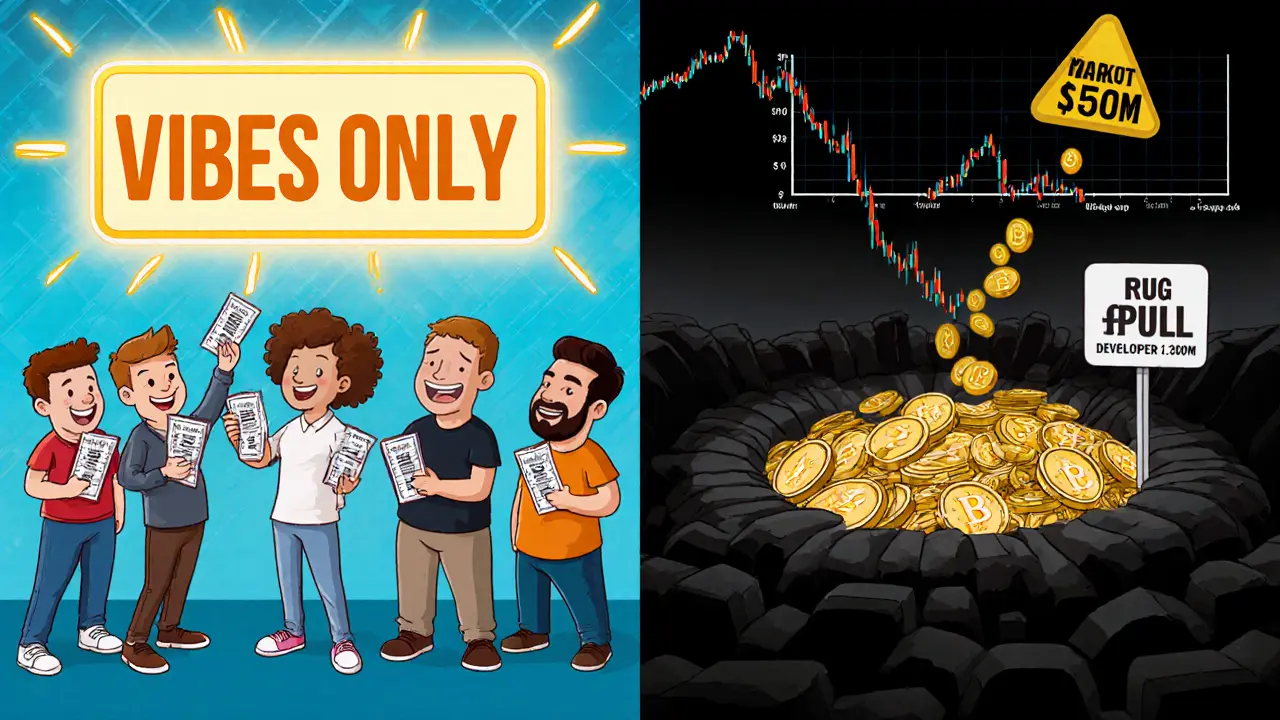 Zwei Szenen: Glückliche Anleger auf der linken Seite, anonyme Verkäufer auf der rechten mit fallendem Kursgraph.