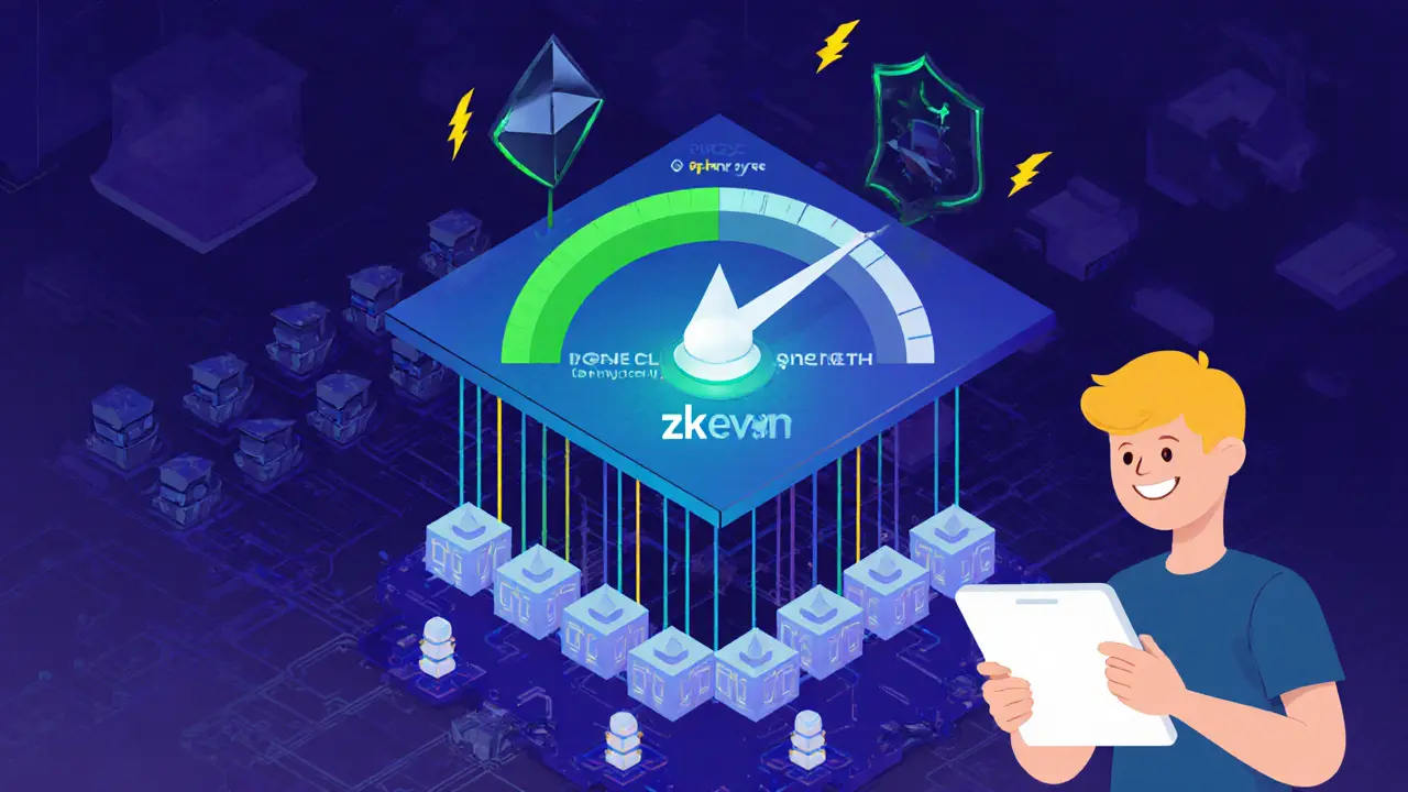 Zweischichtige Blockchain-Architektur mit schneller Layer-2 und sicherer Layer-1, balanciert zwischen Geschwindigkeit und Sicherheit.