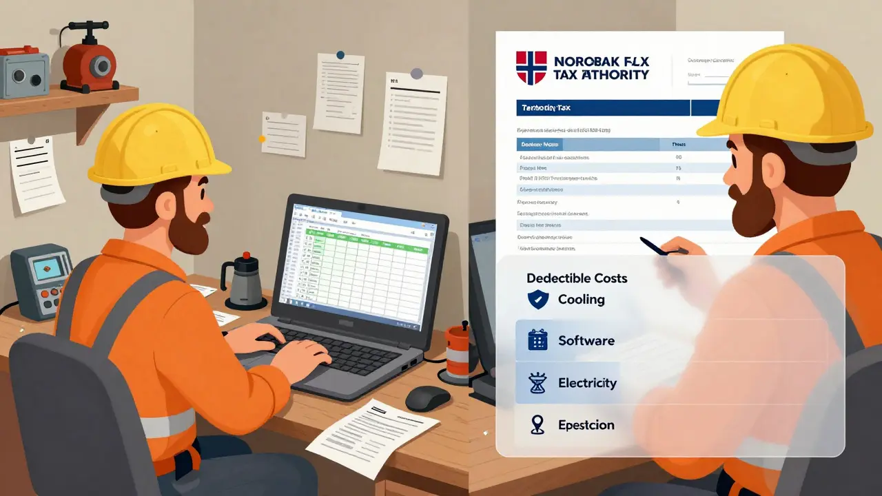 Aufteilung: Miner dokumentiert Hardware-Abschreibung und Abzüge für Steuererklärung in Norwegen.