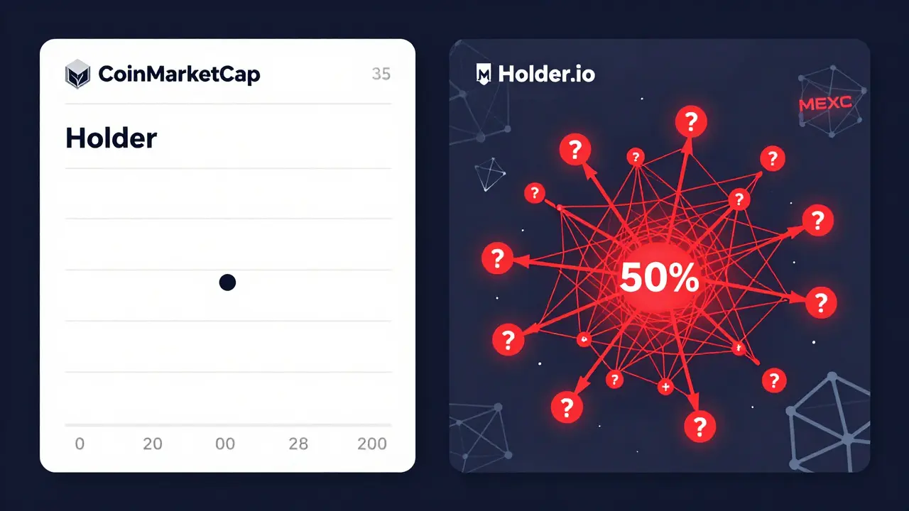 Gegensätzliche Datenvisualisierungen zu MSM-Token-Haltern mit Warnsymbolen und nur einer Börse.