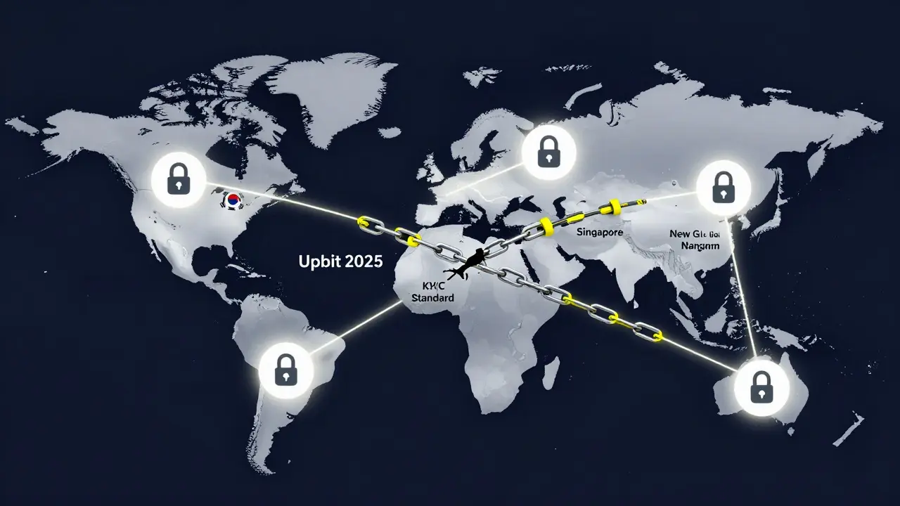 Globales Netzwerk mit neuen KYC-Standards, ausgehend von Südkorea nach Asien und Europa.