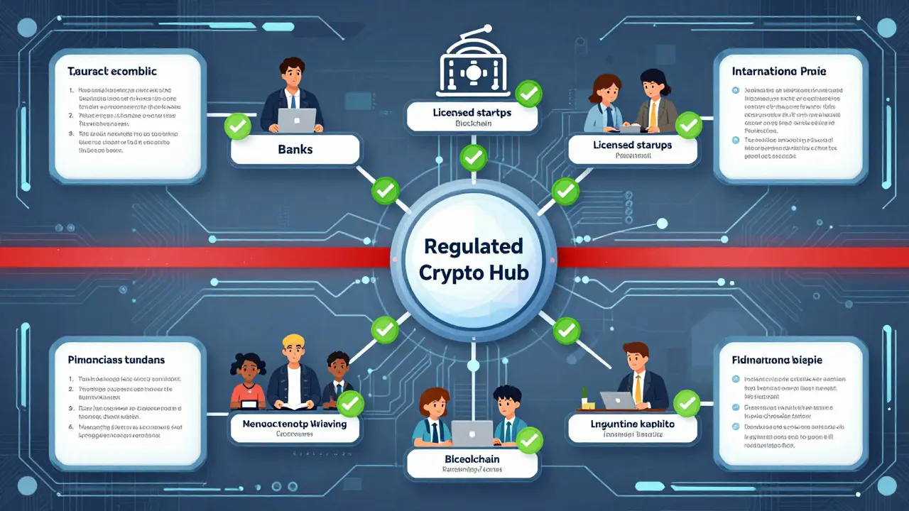 Reguliertes Krypto-Ökosystem mit Banken, Schulungen und Aufsichtsbehörden in Jordanien.