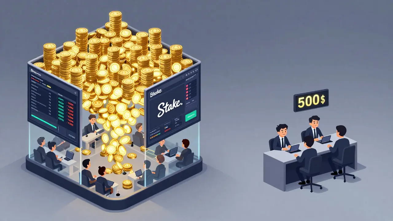 Vergleich: Großes, aktives Stake.com-Netzwerk vs. kleines, verlassenes Betero-Booth mit minimalem Handel.