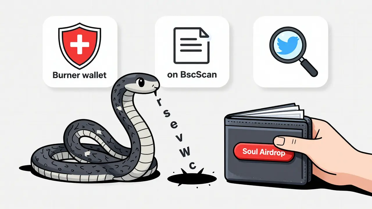 Wallet wird von Phishing-Schlange entleert, darüber sichere Praktiken wie Burner-Wallet und Smart-Contract-Prüfung.