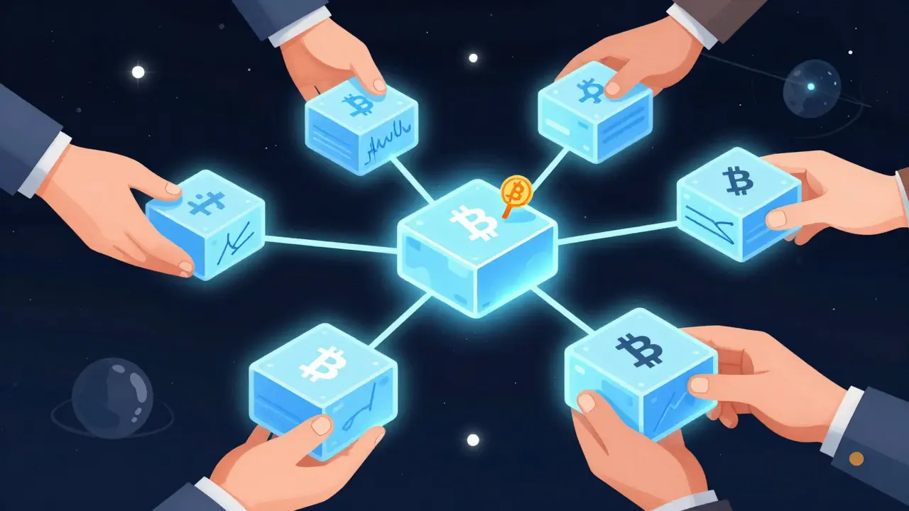 Blockchain chain held by multiple users, with one attempting to alter a block but being stopped by consensus.