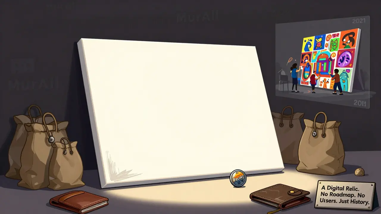 Eine fast leere digitale Leinwand mit einem einzelnen, fast wertlosen PAINT-Token — ein Denkmal für eine verlorene NFT-Bewegung.