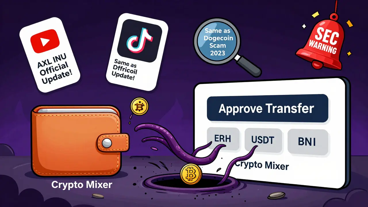 Eine Wallet wird von betrügerischen Webseiten ausgeplündert, während Fake-Videos auf YouTube und TikTok die Betrügerei verschleiern.