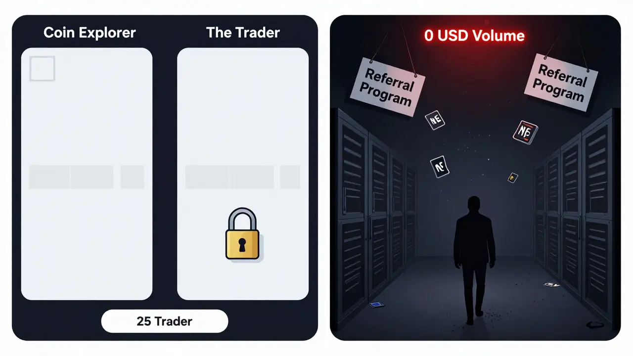 Zwei Spieloberflächen: eine mit Sperrmechanismus, die andere mit verstaubten NFTs und einer leeren Serverhalle.