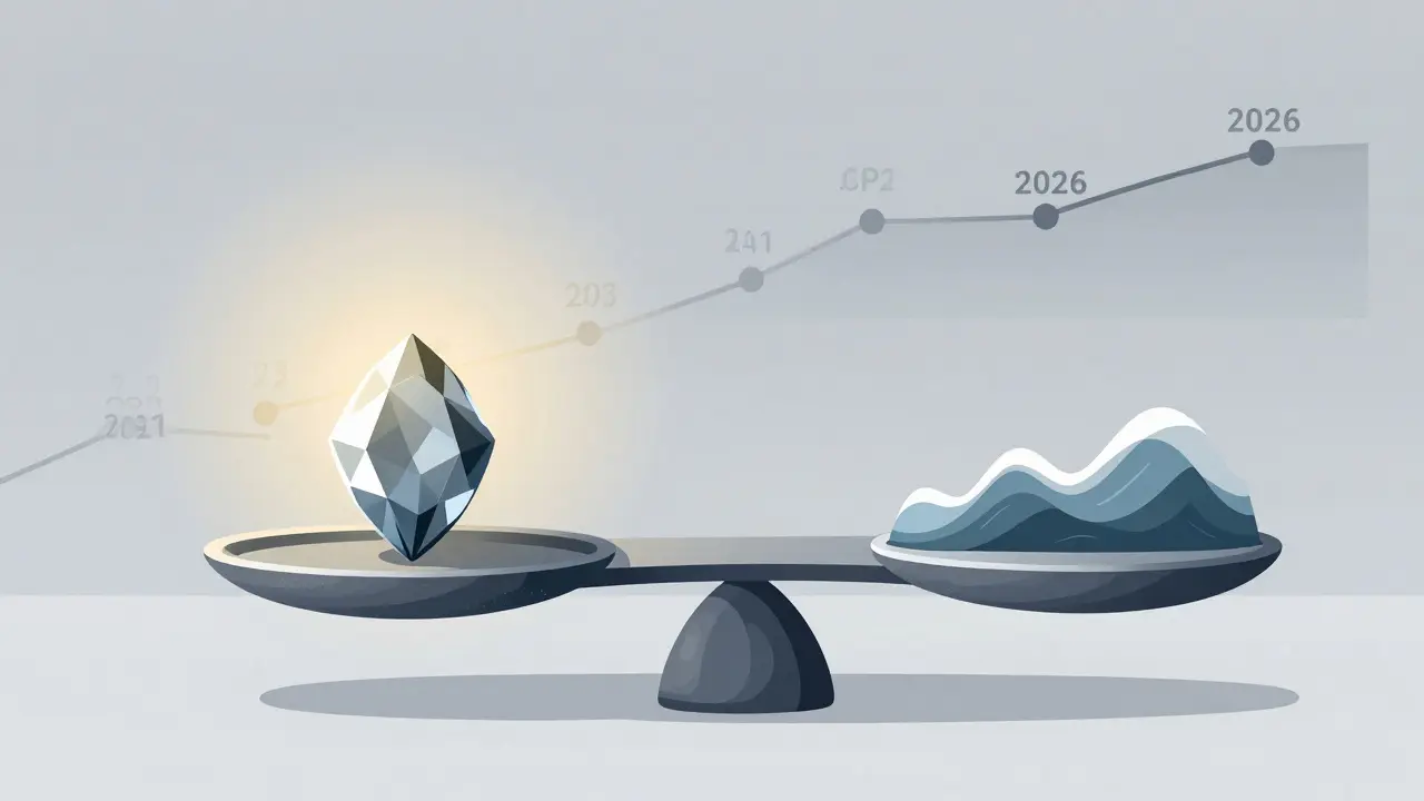 Abstrakte Darstellung von langfristiger Investition gegen Marktschwankungen im Zeitraum bis 2026.