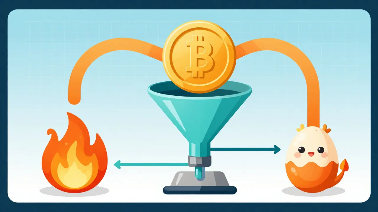 Schematische Darstellung der Token-Verbrennung und Drachen-Nutzung.