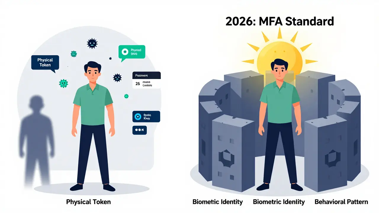 Vergleich: Ein Nutzer mit schwacher 2FA wird gehackt, während ein anderer mit MFA in einer Sicherheitsfestung steht.