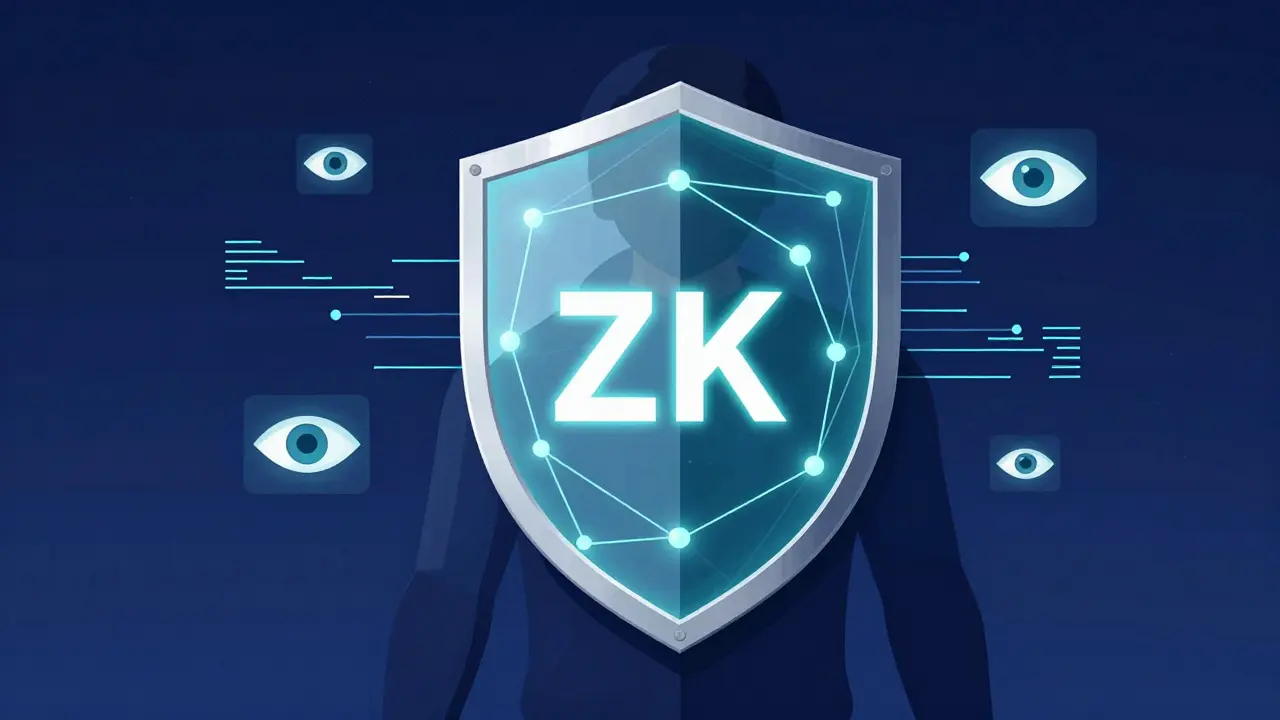 Ein digitaler Nutzer, der durch einen ZK-Proof-Schild vor Überwachung geschützt wird.