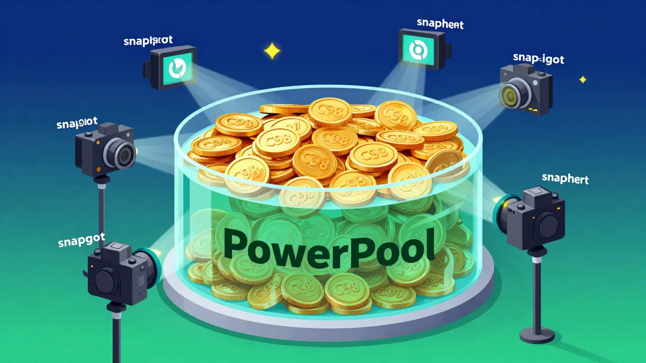 Ein technologischer PowerPool mit C98 Token und symbolischen Snapshot-Kameras.