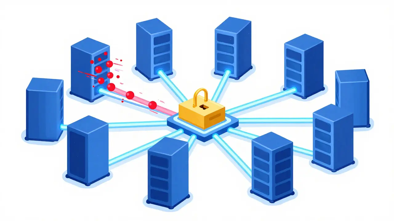 Schemazeichnung von Serverknoten, die fehlerhafte Akteure im Netzwerk isolieren