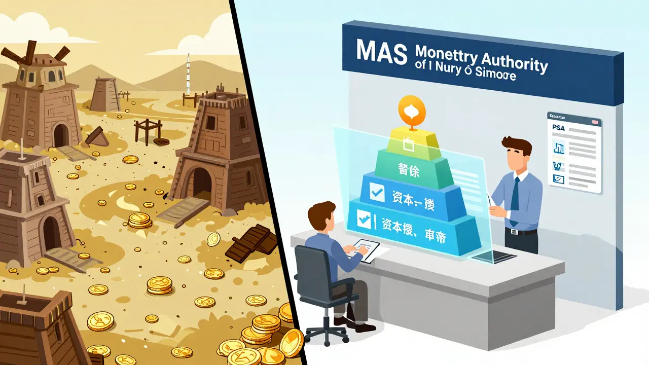 Vergleich zwischen finanziellem Chaos und dem strukturierten MAS-Regulierungssystem.