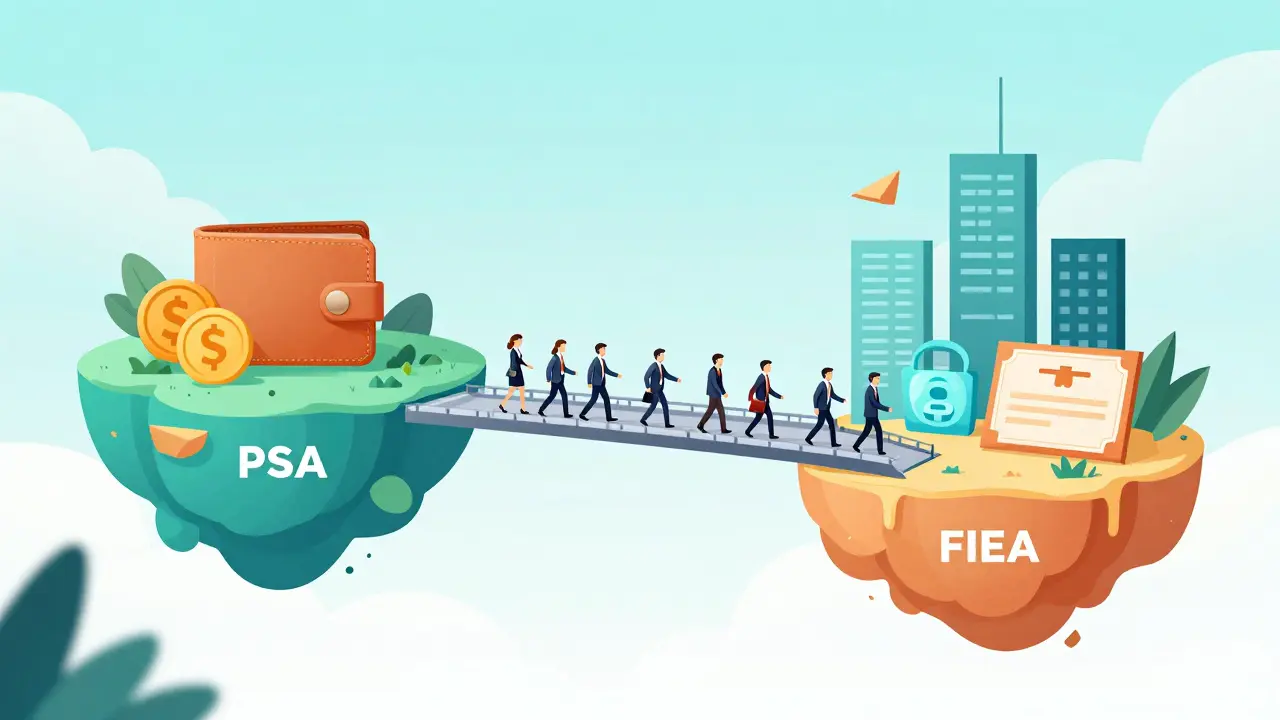 Visualisierung des Übergangs vom PSA zum FIEA Gesetz in Japan.