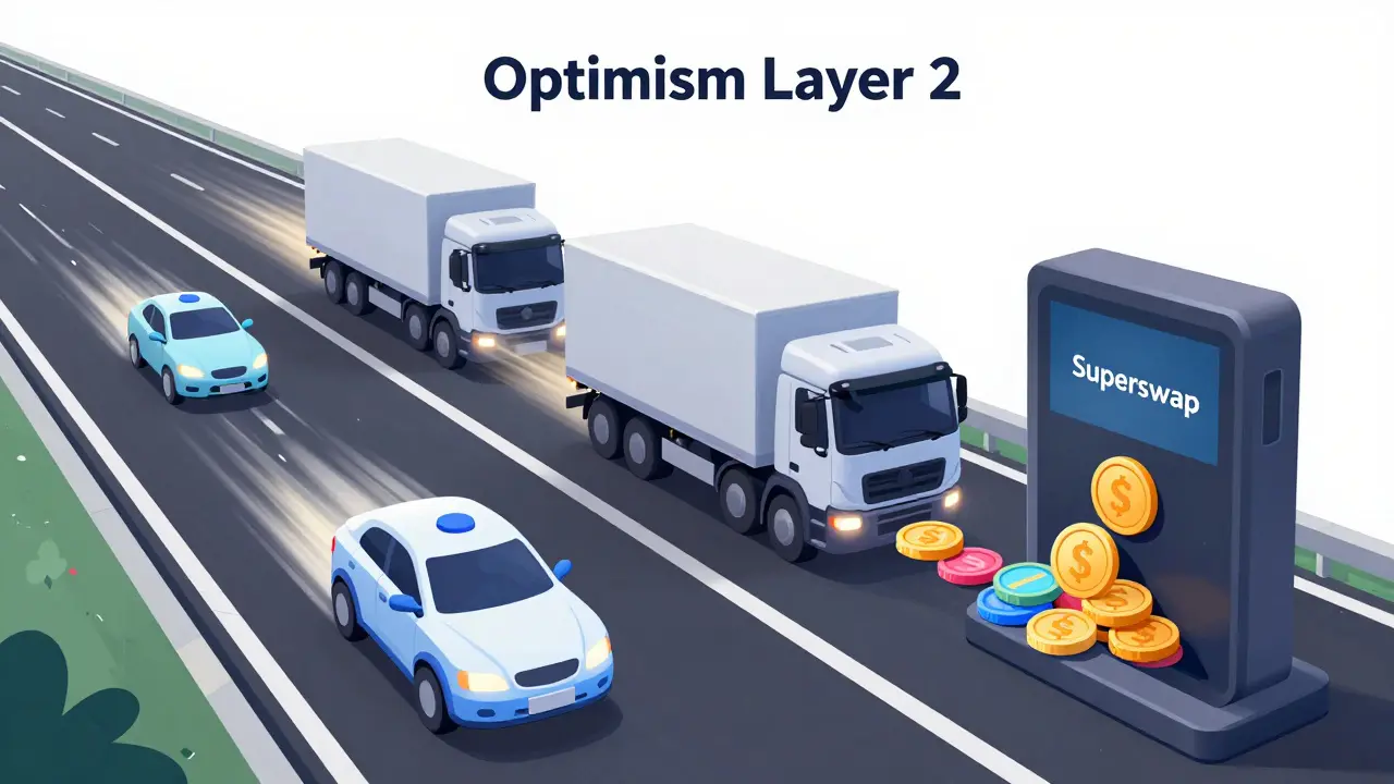 Zeichnerische Darstellung eines schnellen digitalen Highways für Layer 2 Transaktionen.