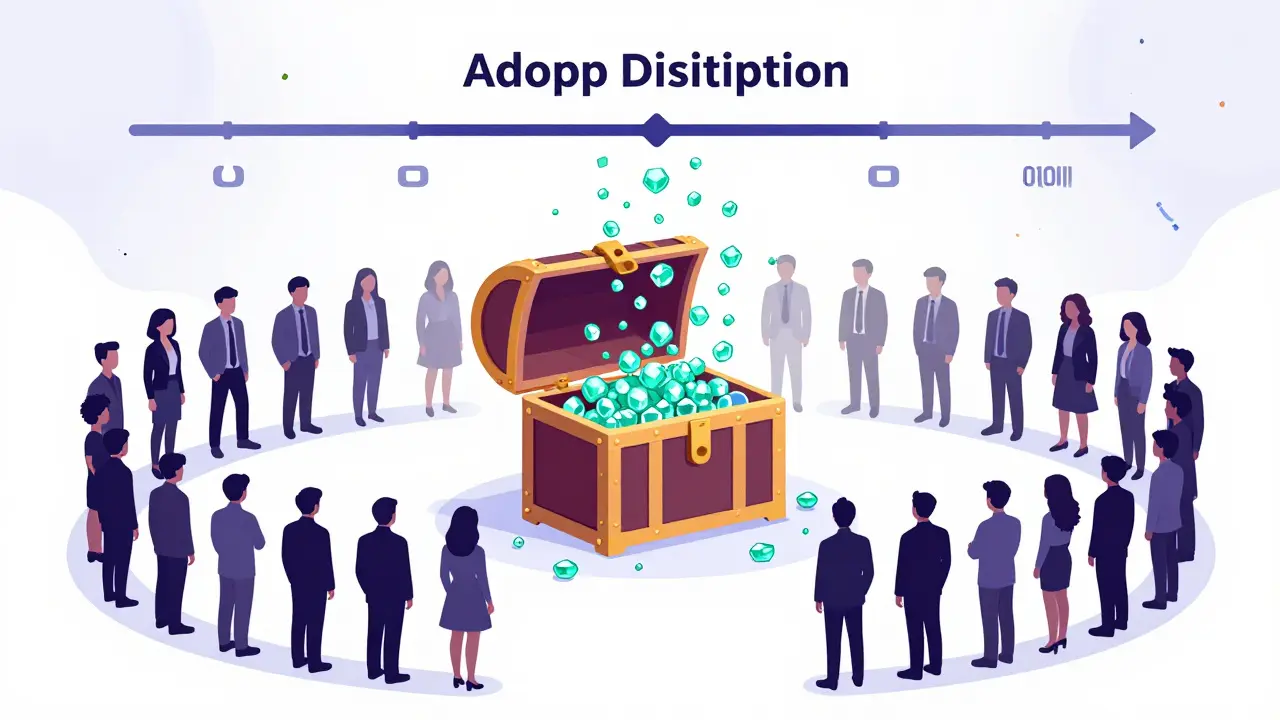 Cartoon-Illustration der Verteilung von EQ-Token an tausend Gewinner im Airdrop