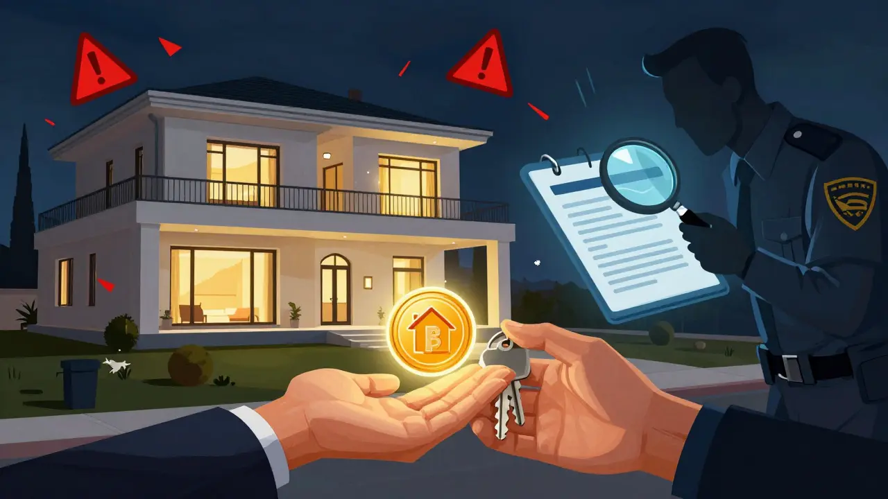Illustration der Risiken beim Immobilienkauf mit Kryptowährung in Marokko