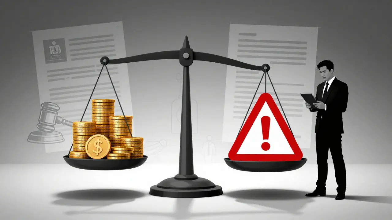 Illustration: Waage der Compliance-Risiken bei internationalen Transaktionen