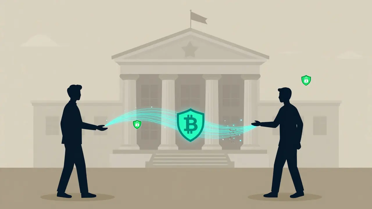 Schematische Darstellung von P2P-Kryptohandel und Risiken
