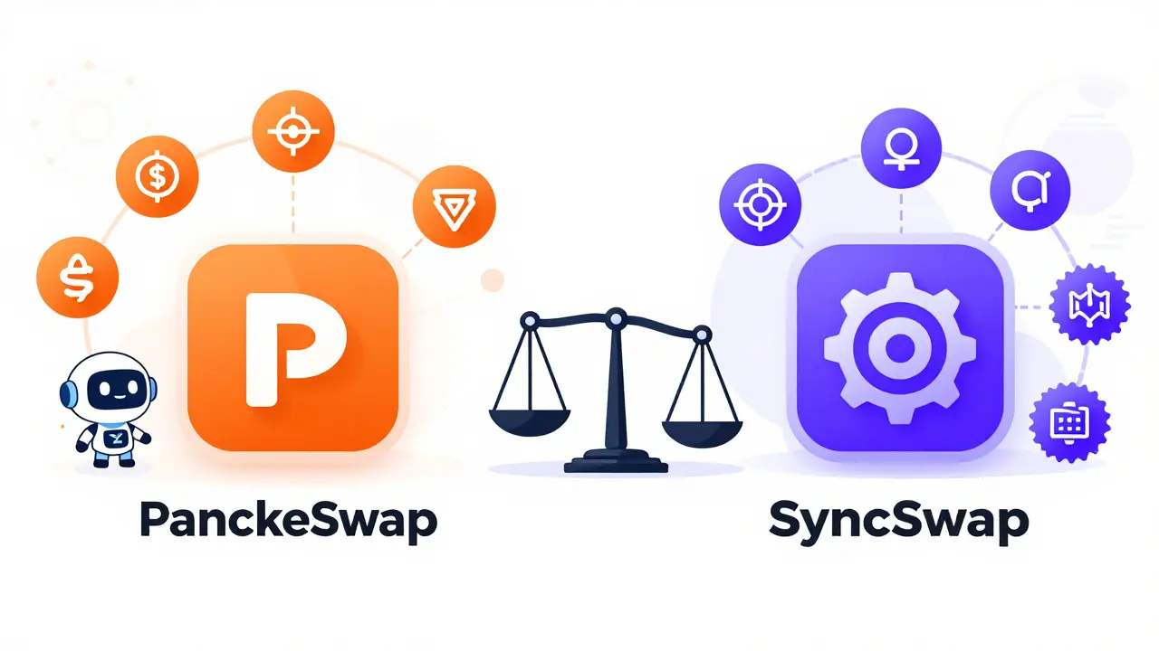 Vergleichsillustration zwischen PancakeSwap und SyncSwap auf der zkSync-Plattform