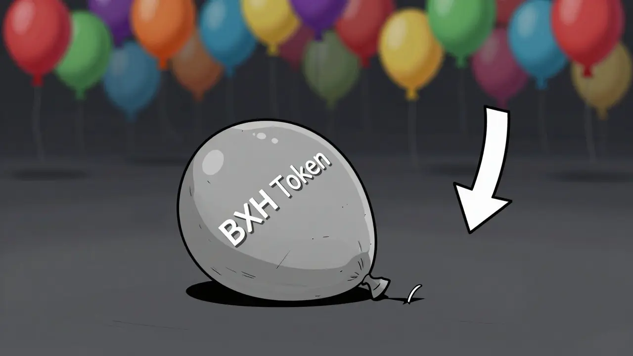 Aufgeblasener BXH-Token als Ballon mit negativem Trend