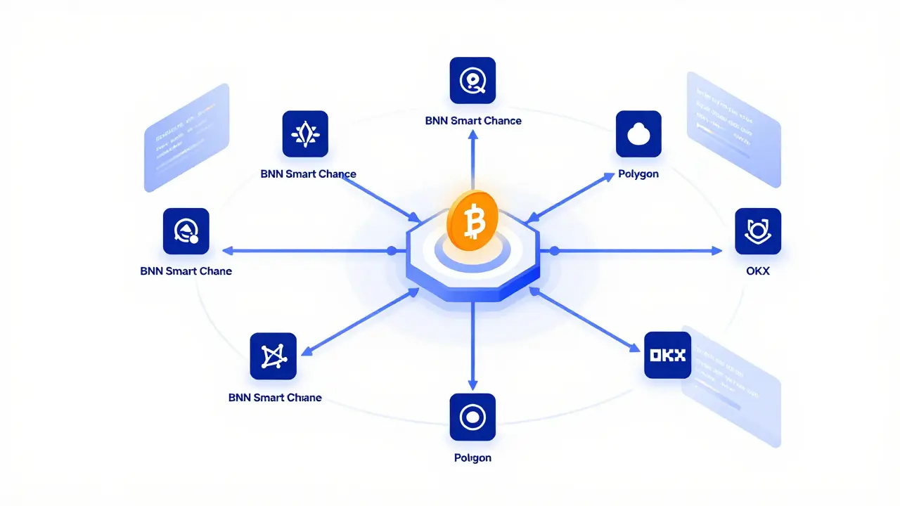 Isometrisches Diagramm des Launchpad-Ökosystems mit Blockchain-Knoten