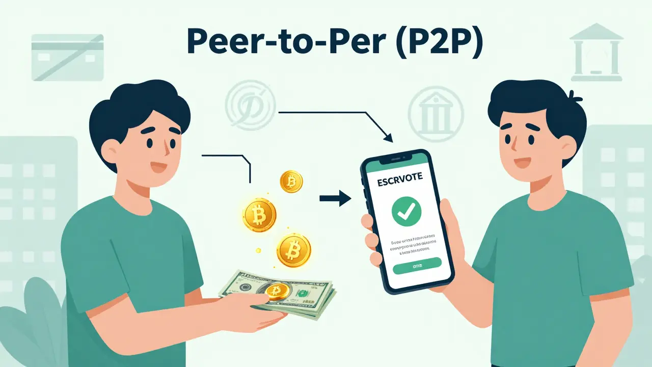 Schematische Darstellung eines P2P-Krypto-Handels mit Bargeld in Ecuador