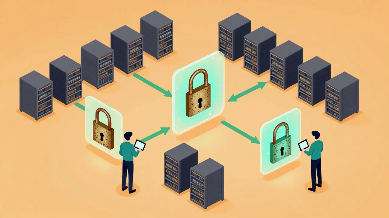 Schematische Zeichnung des hybriden Übergangs zu quantensicherer Kryptografie
