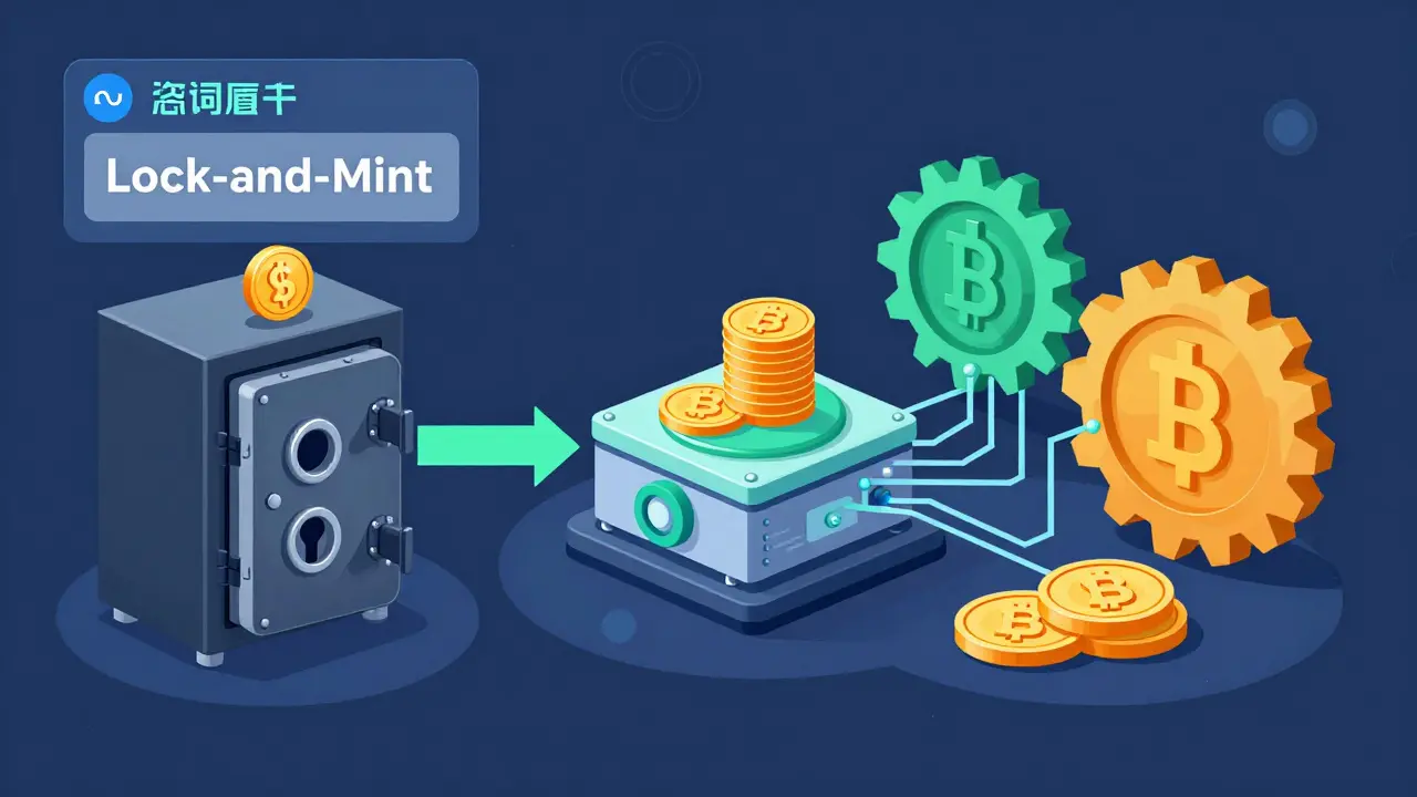 Technische Darstellung des Lock-and-Mint-Prozesses für Wrapped Tokens