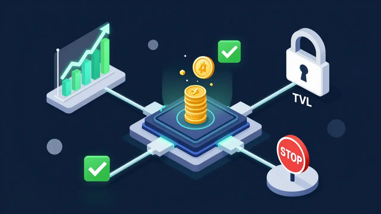 Technische Zeichnung von performance-basiertem Token-Vesting mit KPIs