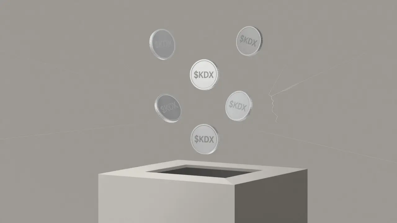 Abstrakte Darstellung von $KDX-Token ohne Nutzerbasis oder Governance-Aktivität
