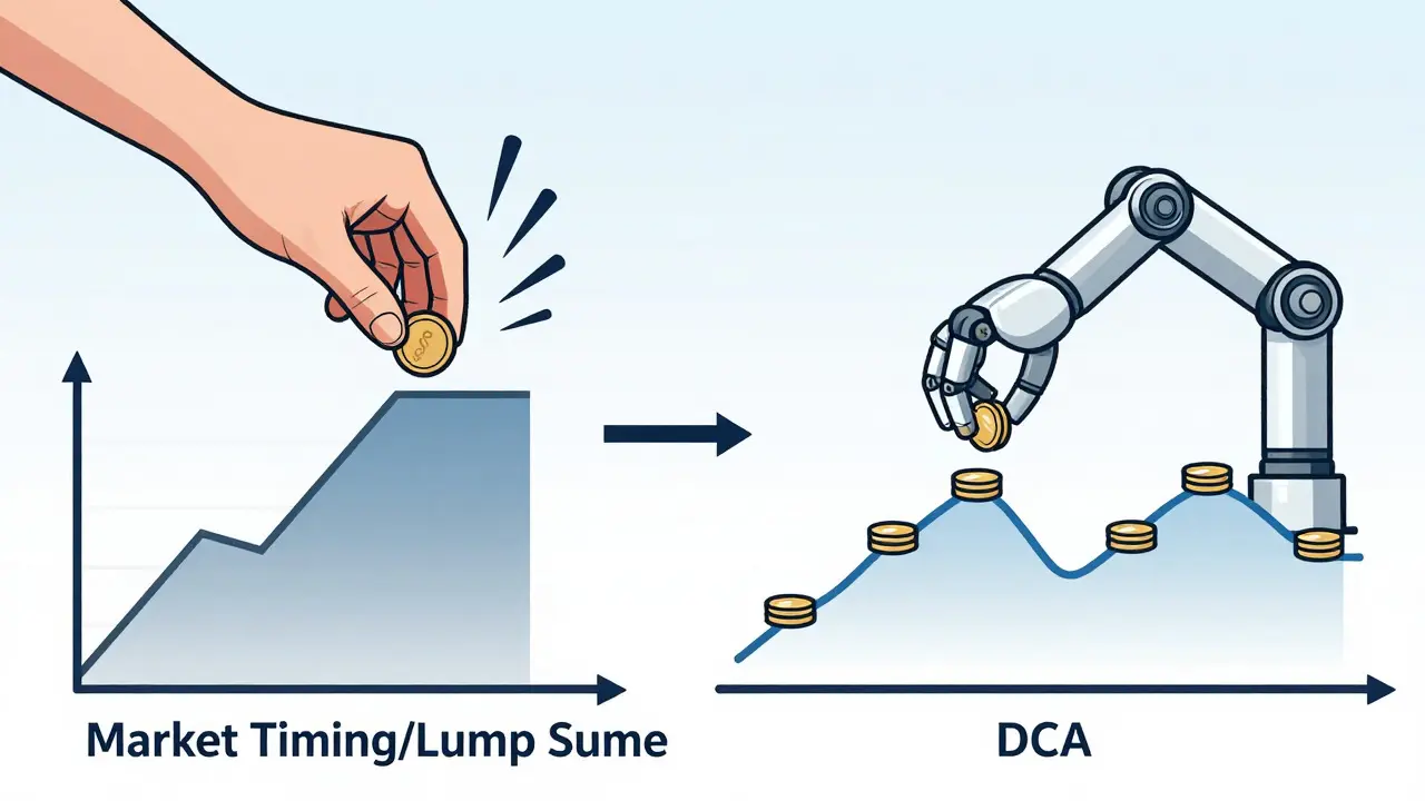 Comparison diagram: DCA strategy vs risky market timing approach