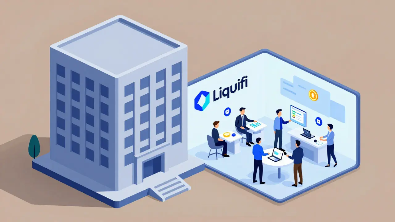 Illustration der Integration von Liquifi in das Coinbase-Ökosystem für Enterprise-Nutzung