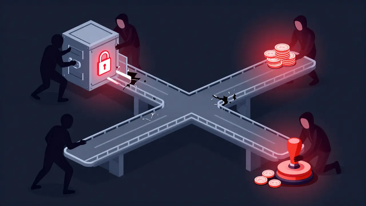 Illustration der Sicherheitsrisiken bei Blockchain-Brücken und Hacks