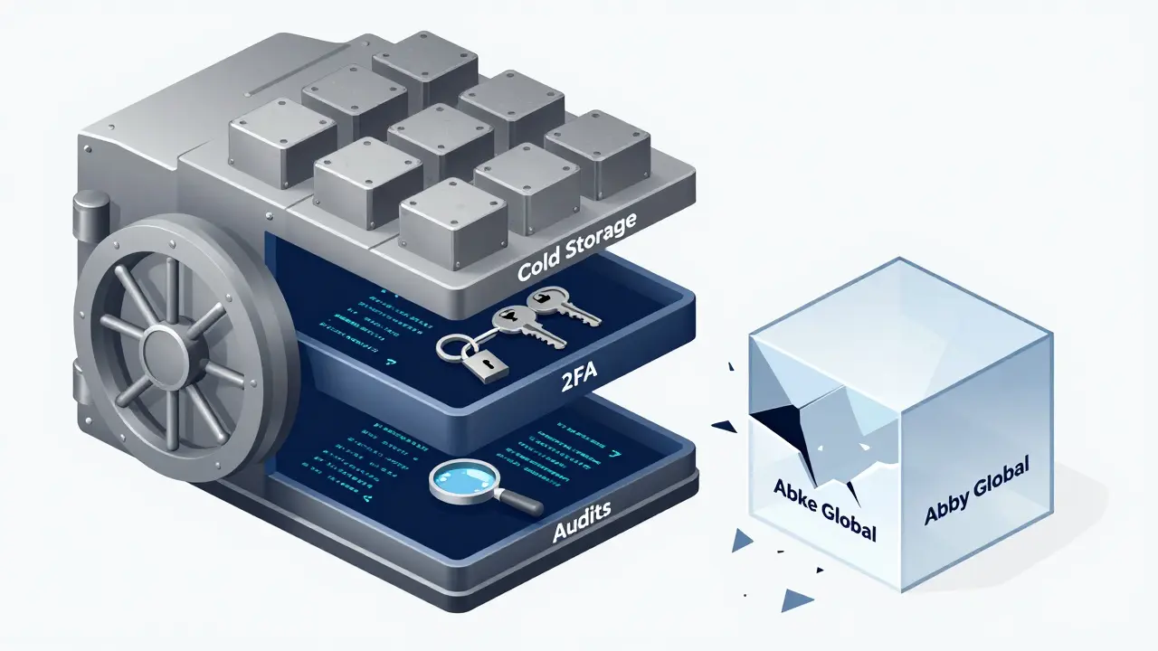 Schematische Darstellung von Sicherheitsstandards wie Cold Storage und 2FA bei Krypto-Börsen