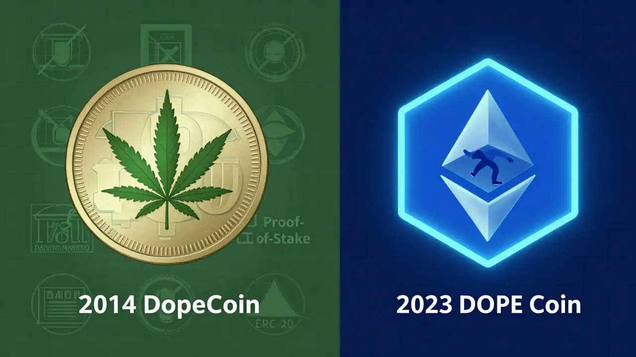 Vergleich von DopeCoin 2014 und DOPE Coin 2023