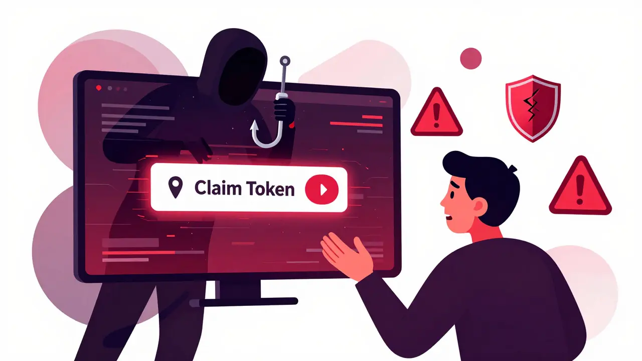 Warnende Illustration vor Phishing-Betrug und gefälschten Krypto-Airdrops