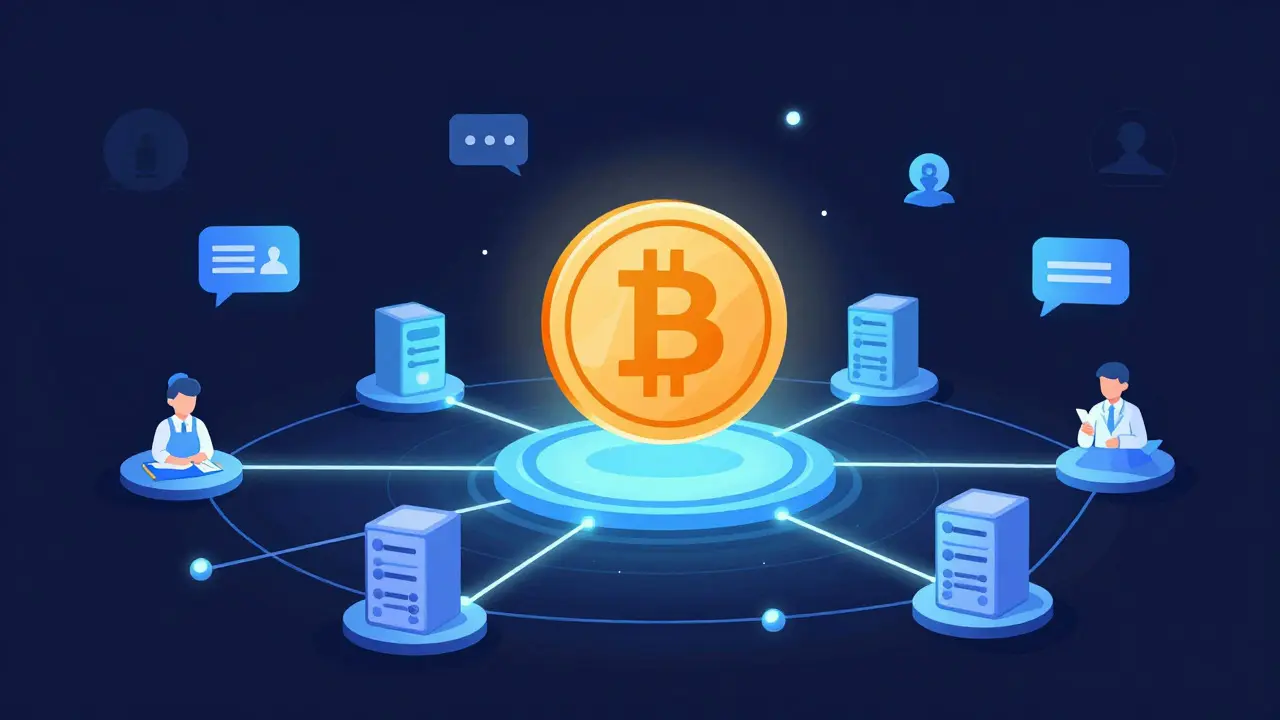 Illustration einer dezentralen Netzwerkverbindung zwischen Token und Datenquellen
