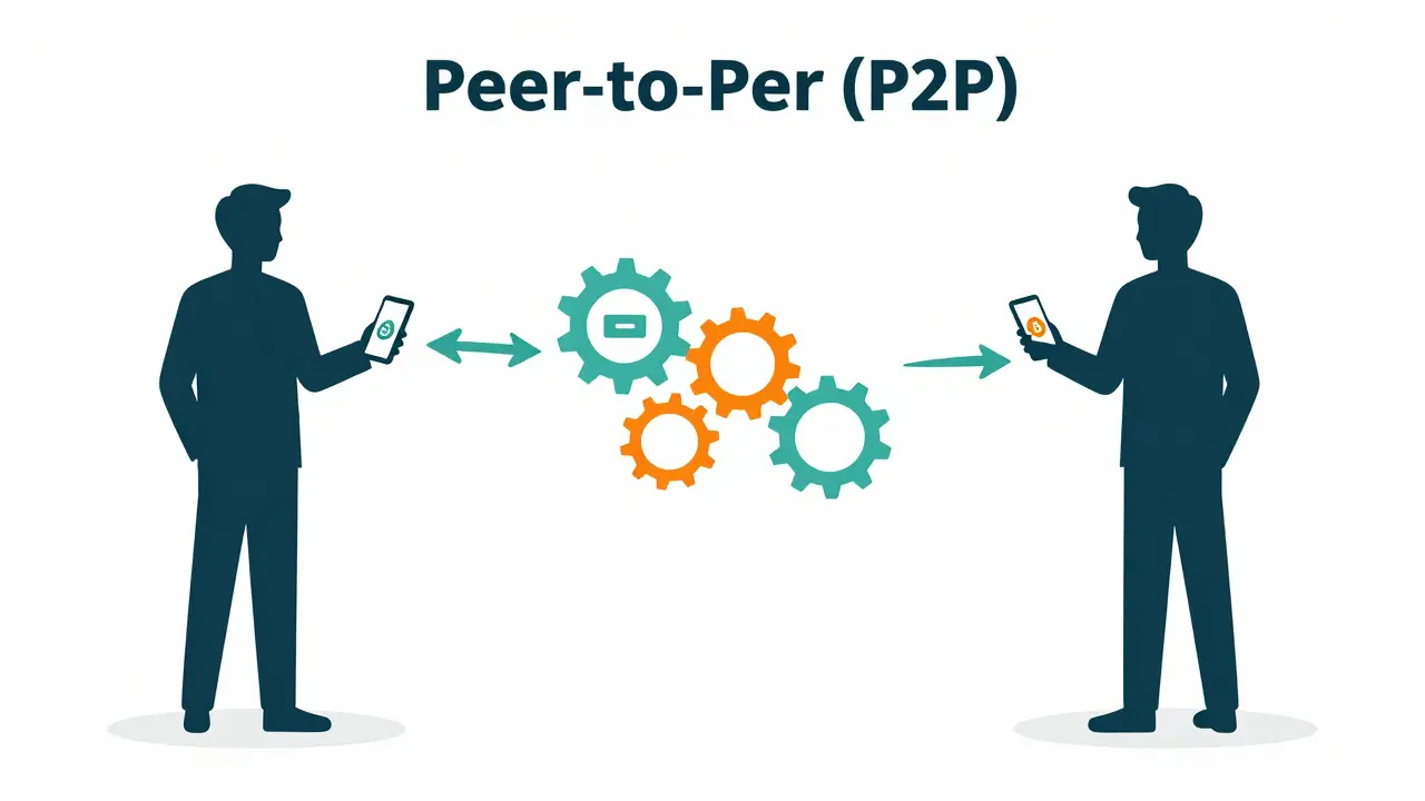 Schematische Darstellung eines P2P-Krypto-Handels zwischen zwei Nutzern
