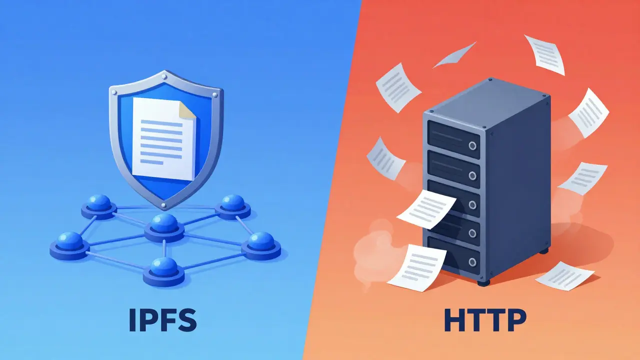 Vergleich von dezentraler IPFS-Speicherung und instabiler HTTP-Server-Infrastruktur