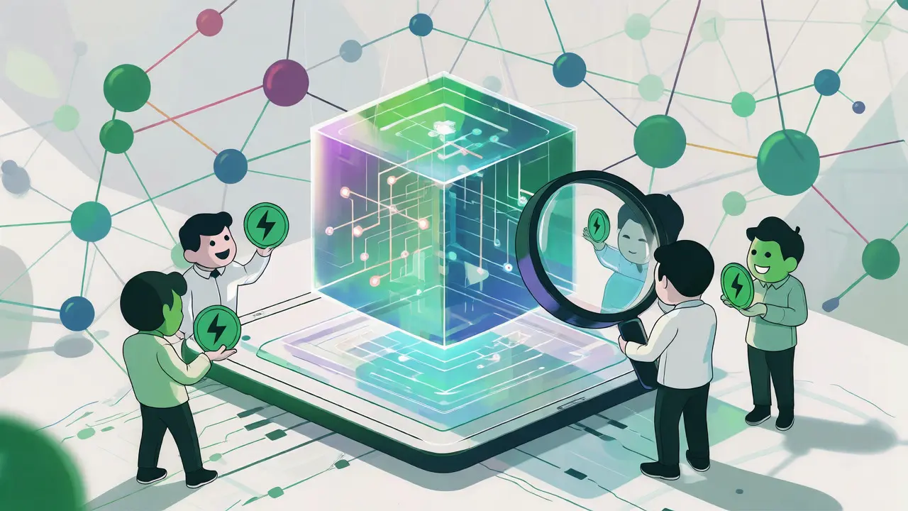 DAO-Governance und Smart-Contract-Sicherheit im Cartoon-Stil dargestellt.