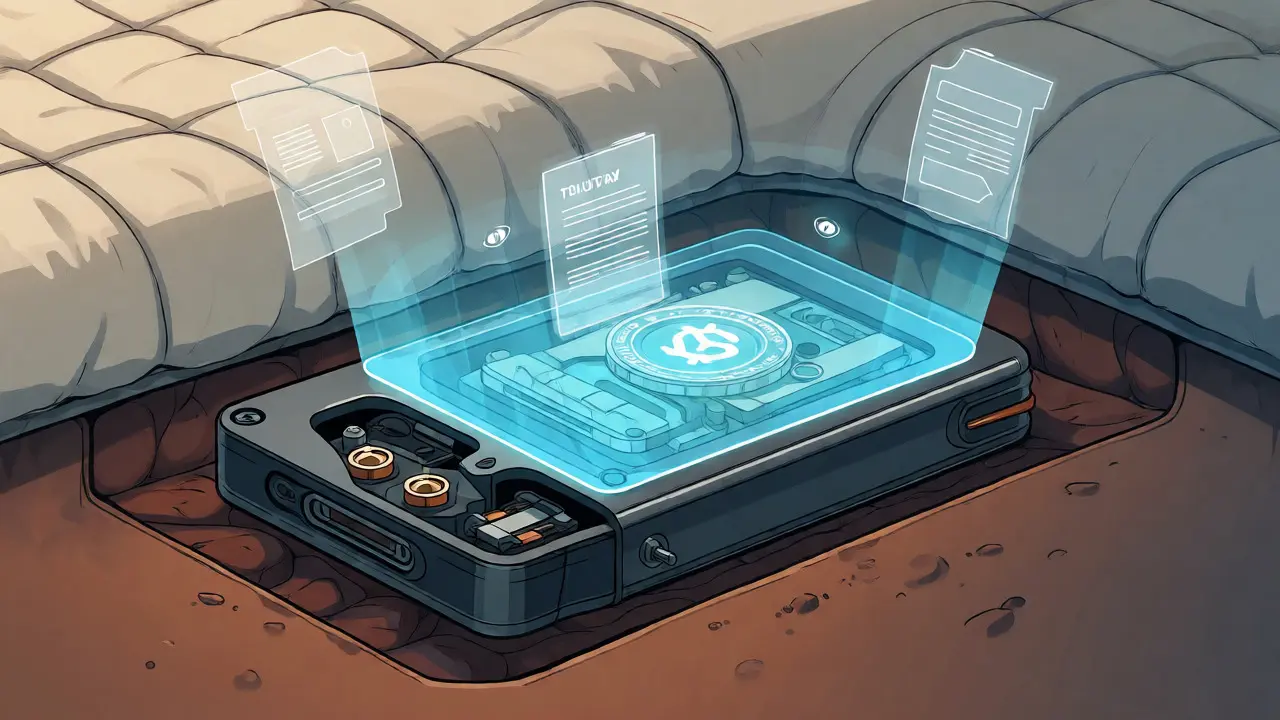 Konzeptdarstellung eines Hardware-Wallets unter regulatorischer Aufsicht.