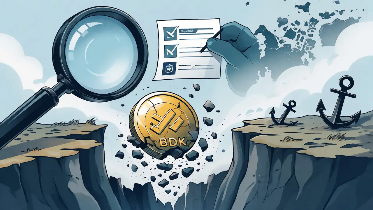Symbolische Darstellung des Token-Verfalls und der regulatorischen Risiken